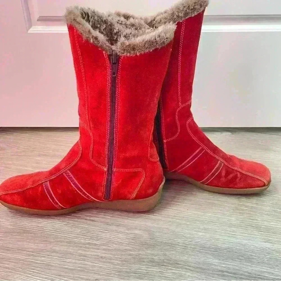 AQUATALIA ORANGE SUEDE WINTER BOOTS MADE IN ITALY SQUARE TOE WEDGE SIZE 8 - Picture 5 of 15